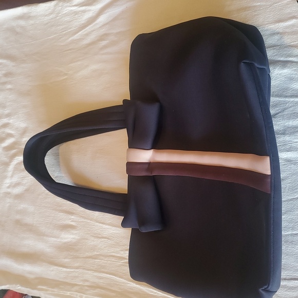 Stella & Dot Elegant Navy and Pink/Purple Bow Big Zippered Many Pockets Tote Bag - Picture 7 of 10